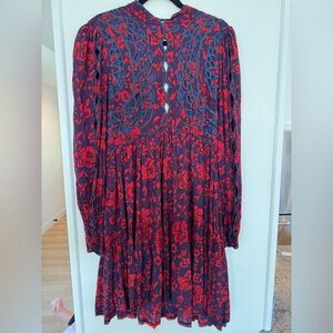 Free People Fall Floral Print Cutwork Embroidery Dress